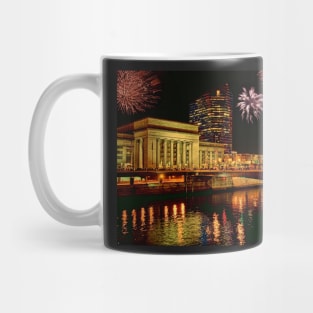 Pennsylvania. Philadelphia. Fireworks over 30th Street Station. Mug